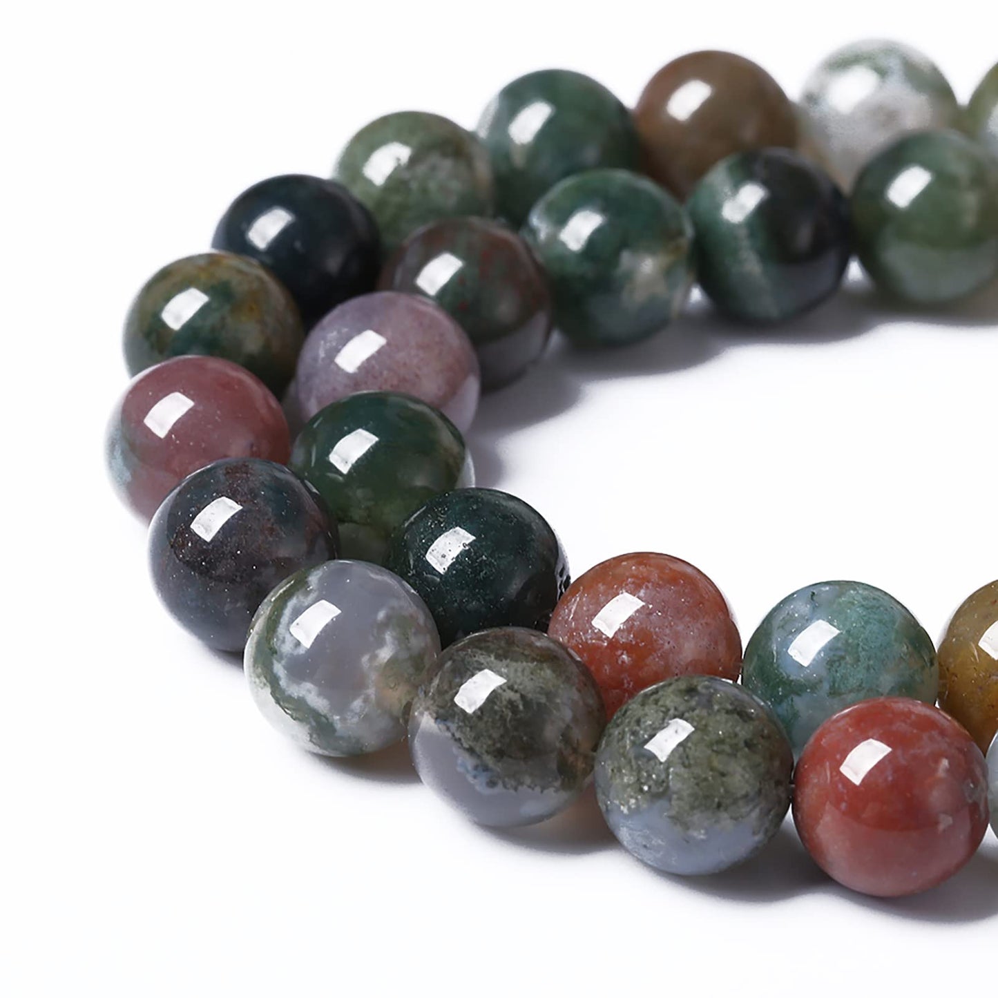 38pcs 10mm Natural Indian Agate Gemstone Beads Smooth Round Loose Spacer Beads for Jewelry Making DIY Bracelet Necklace 15" Strand