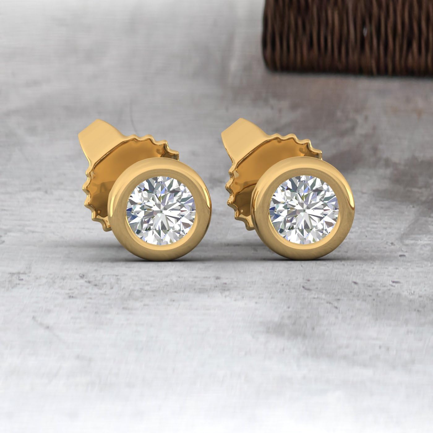 0.14 Carat Bezel Set Natural Diamond Stud Earrings for Women in 10K Yellow Gold