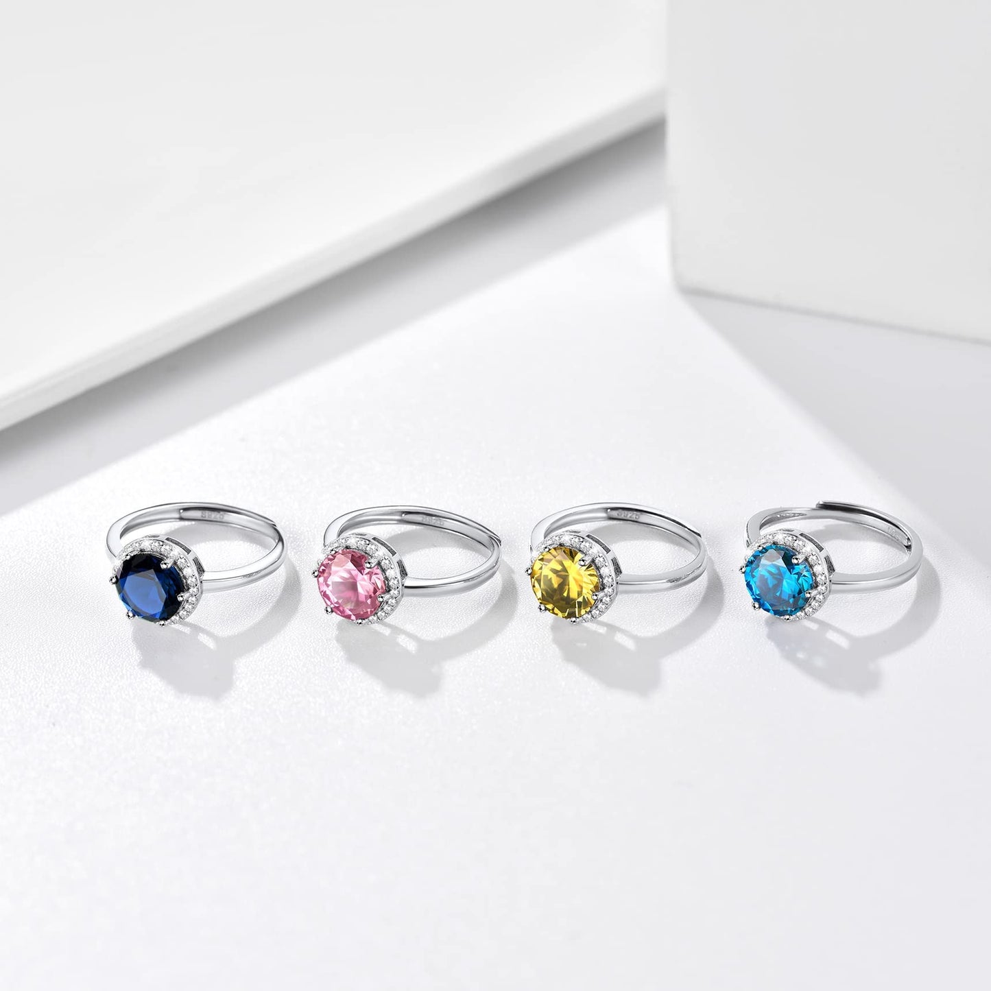 Bestyle CZ Round Diamond Rings 5mm December Blue Topaz Birthstone Solitaire Rings, 925 Sterling Silver Rings Jewelry Gift for Wedding Anniversary Birthday