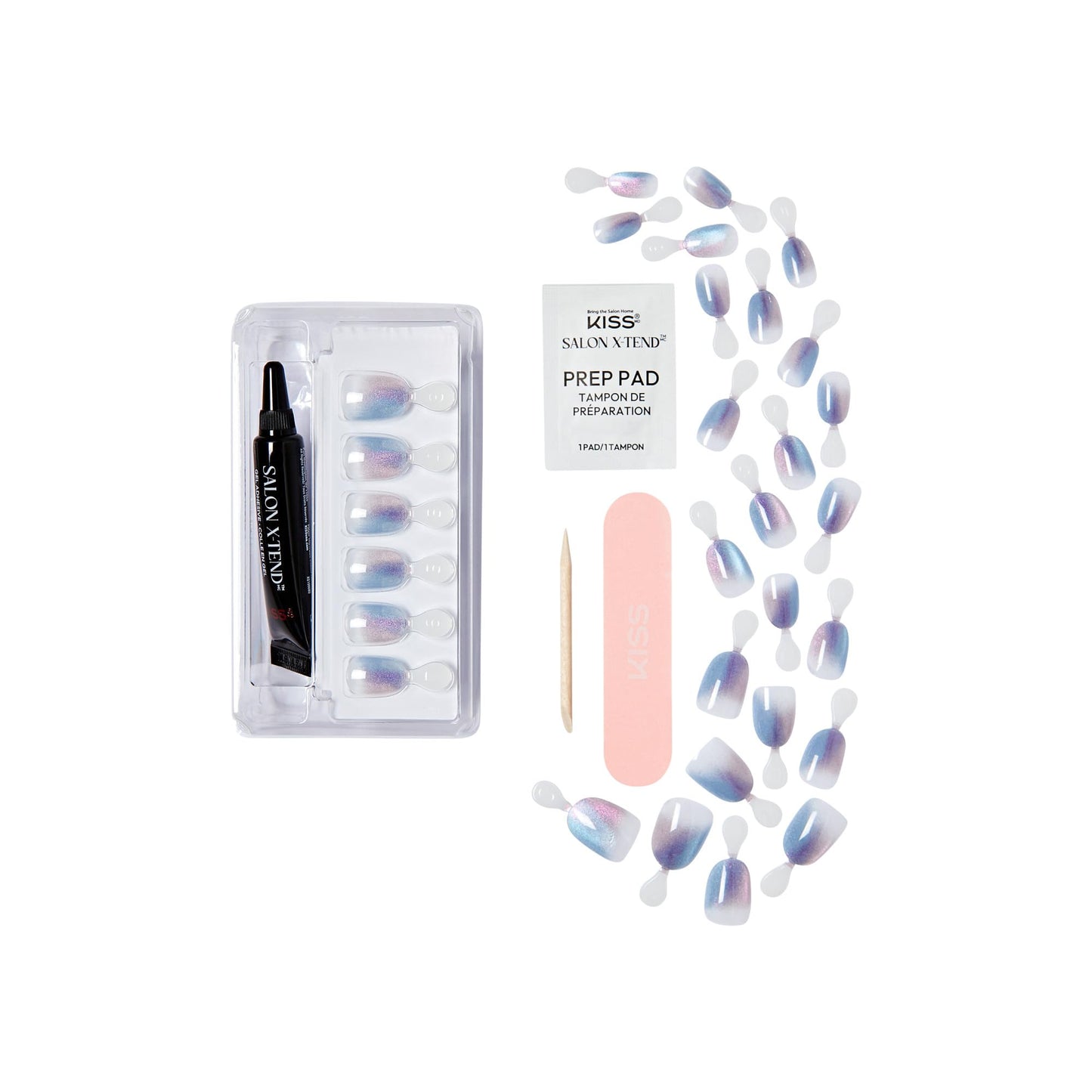 KISS Salon X-tend LED Gel Nail Kit Press On Nails, , 'Changed', Multicolor, Short Oval, 30 Fake Nails, Soft Gel Nail Glue 5 ml (0.16 US fl. oz.), Prep Pad, Manicure Stick, & Mini Nail File