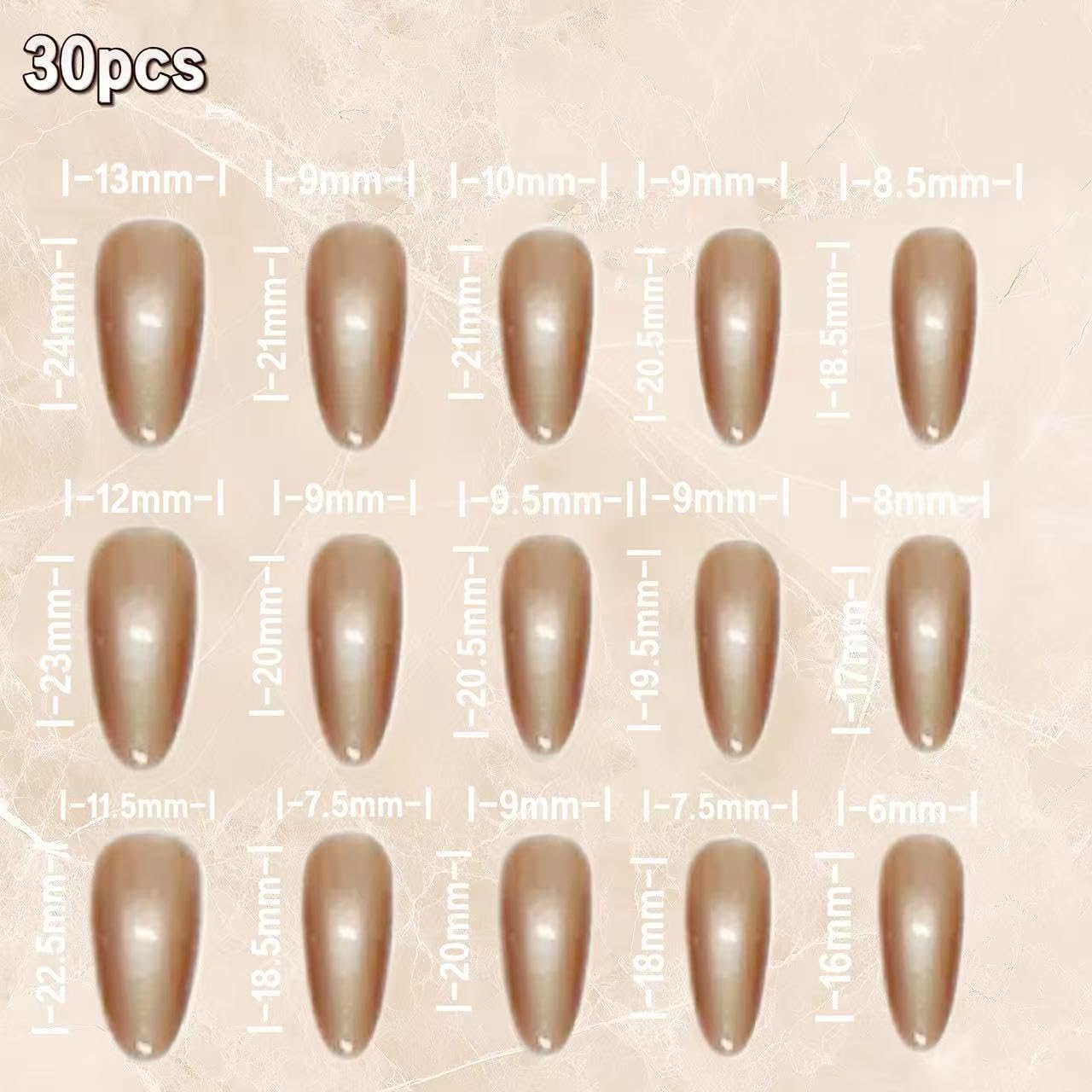 C.Z.Z.T.T.NAILS 30pcs Press On Nails, Almond Shape Coffee Cat Eye with Jelly Glue, Reusable and Perfect for Women
