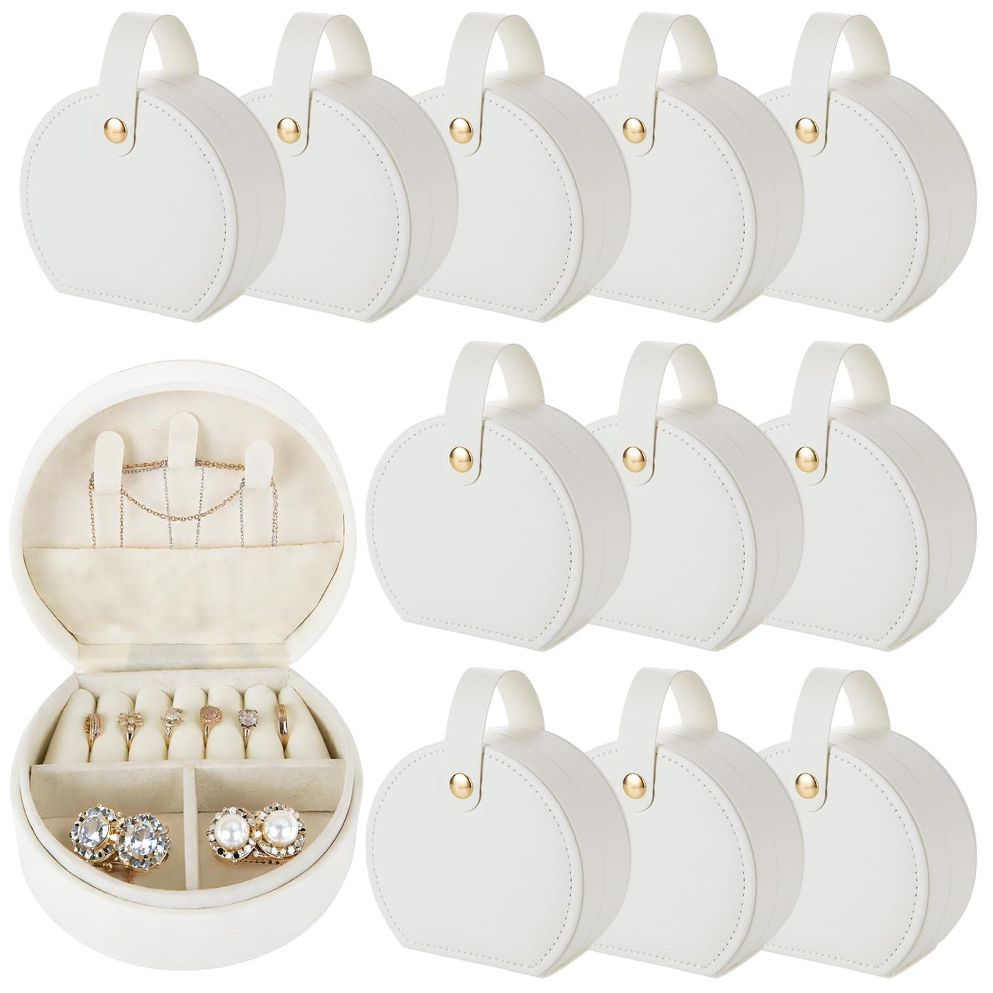 LOLYSIC 12 Pack White Travel Jewelry Case Mini Leather Earring Storage Organizer, Compact Bridesmaid Gift Box for Women’s Travel Jewelry Storage