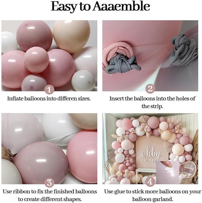 Pastel Pink & White Balloon Arch Kit, Double Stuffed – Dusty Pink, Blush, Beige, Cream & Matte White Latex Balloons for Baby Shower, Valentine’s, Bridal & Easter