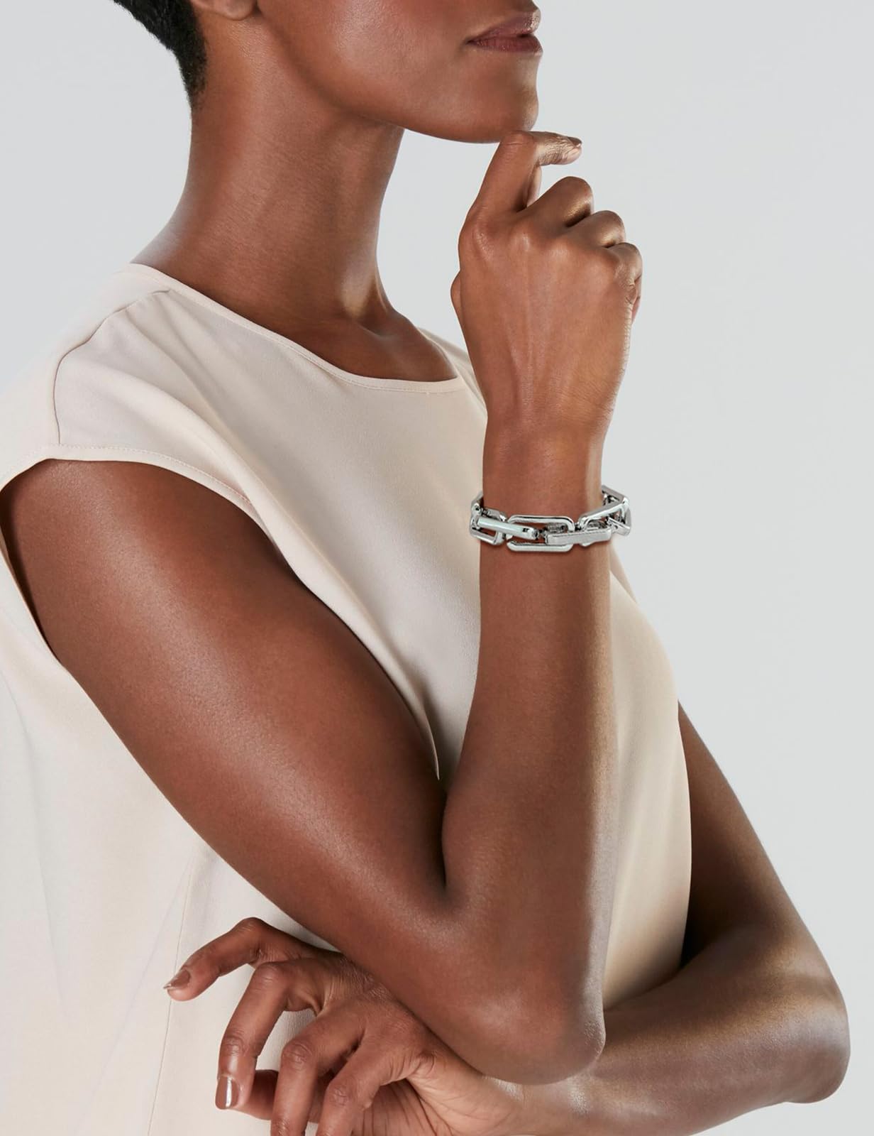 WOWORAMA Silver-Plated Chunky Chain Bracelet for Women Trendy Stretch Square Link Bracelets Paperclip Chain Bracelets Thick Chunky Statement Bracelet