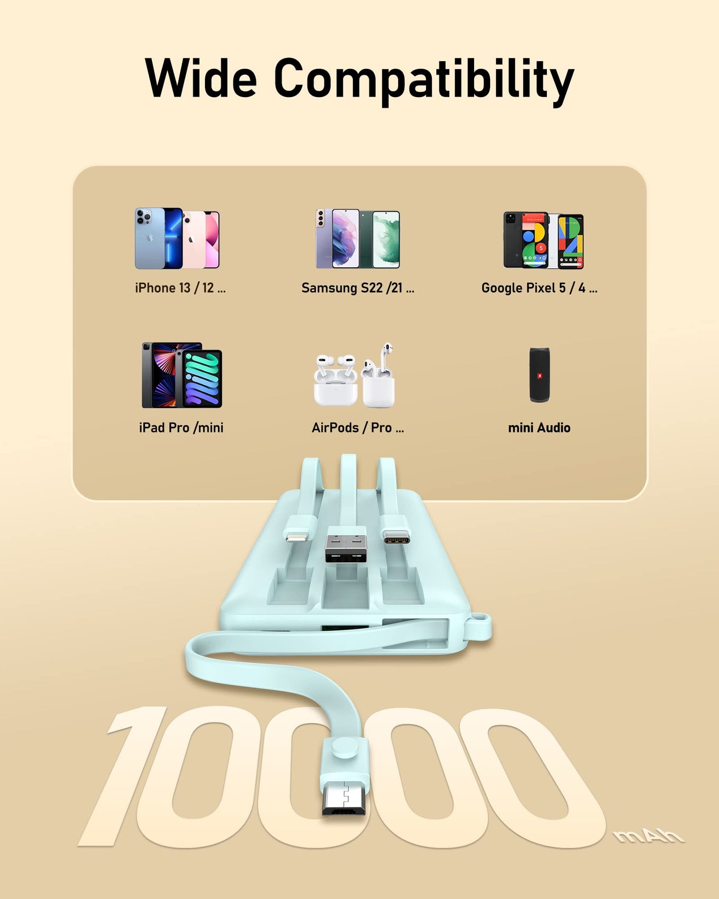 VEEKTOMX Portable Charger Built-in Cables, Power Bank for iPhone, Fast Charge USB C Battery Pack Travel Essentials Powerbank Compatible with iPhone 17/16/15/14, Samsung S25/24