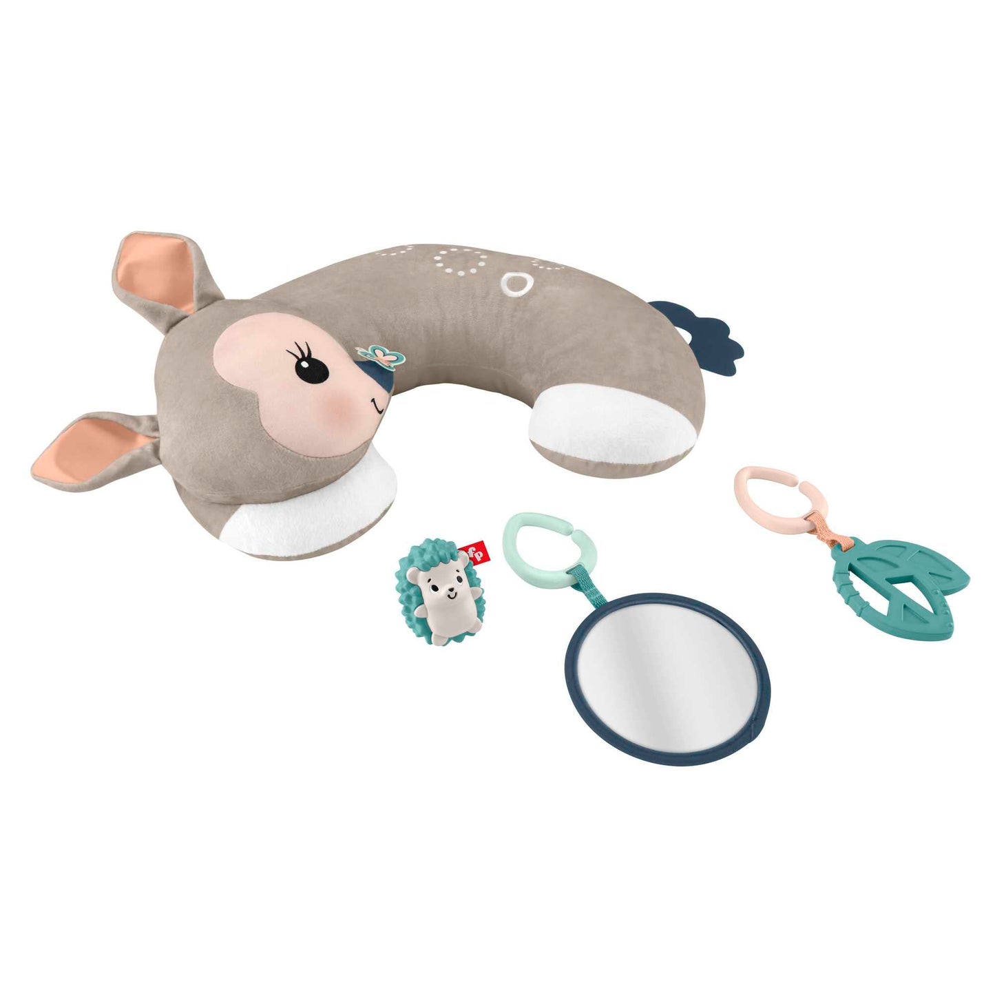 Fisher-Price Baby Toy Tummy Time Fawn Wedge, Animal-Themed Support with Mirror, Teether & Rattle for Developmental Play Newborns Ages 0+ Months