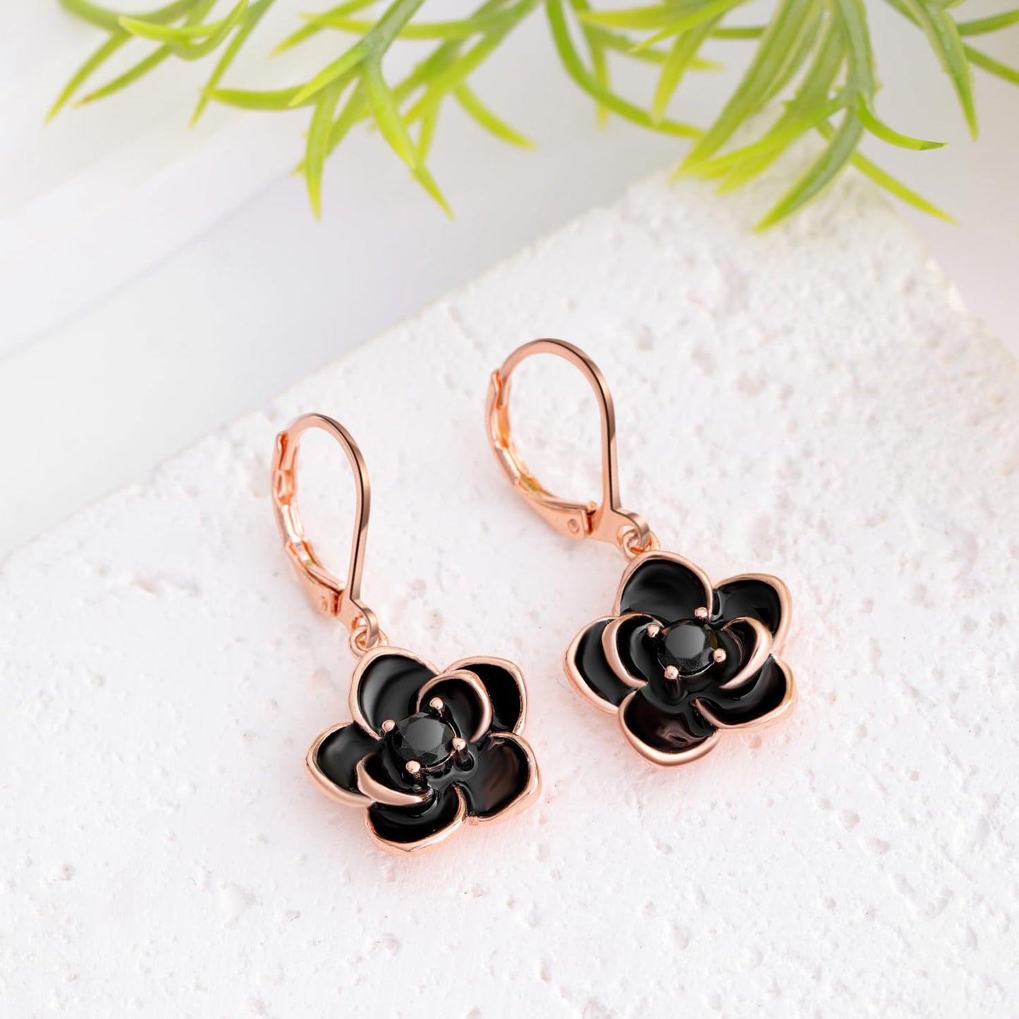 HELORET Rose Earrings Dangle Earrings Flower Leverback Earrings Rose Flower Jewelry for Women