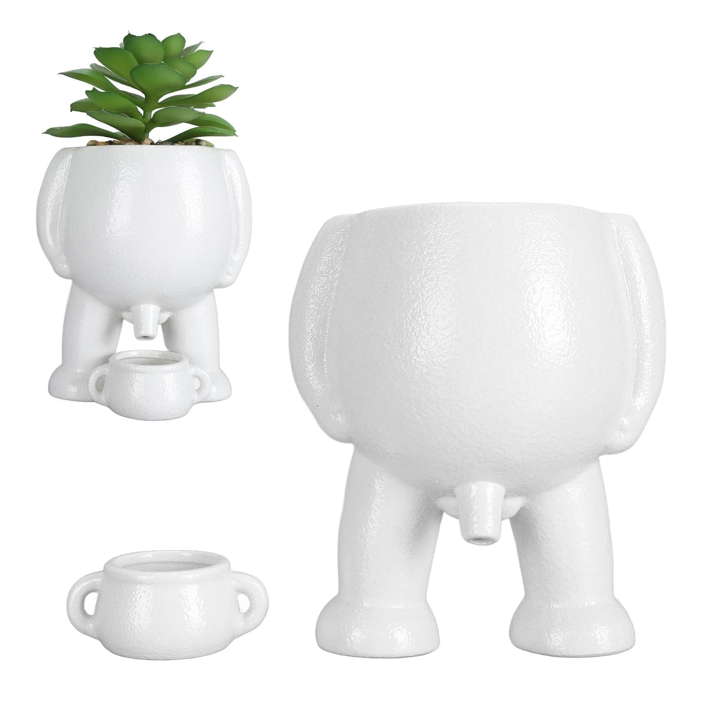 Gsycle Funny Peeing Plant Pot, Creative Ceramic Succulent Planter for Home Office Desk, Unique Little Man Pissing Flower Pot with Small Watering Can, White