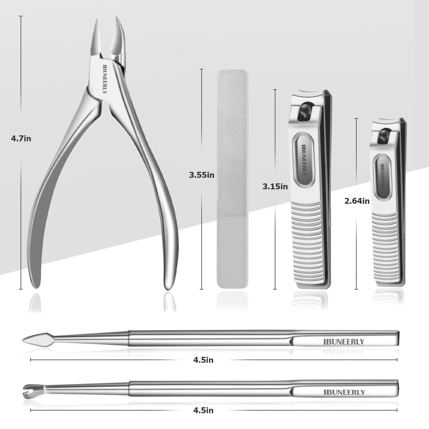 IBUNEERLY Manicure Set, Nail Cutters Set with Travel Leather Case, Professional Manicure Tools for Thick Nail & Ingrown Nail, Nail Cutters for Men and Women, Silver