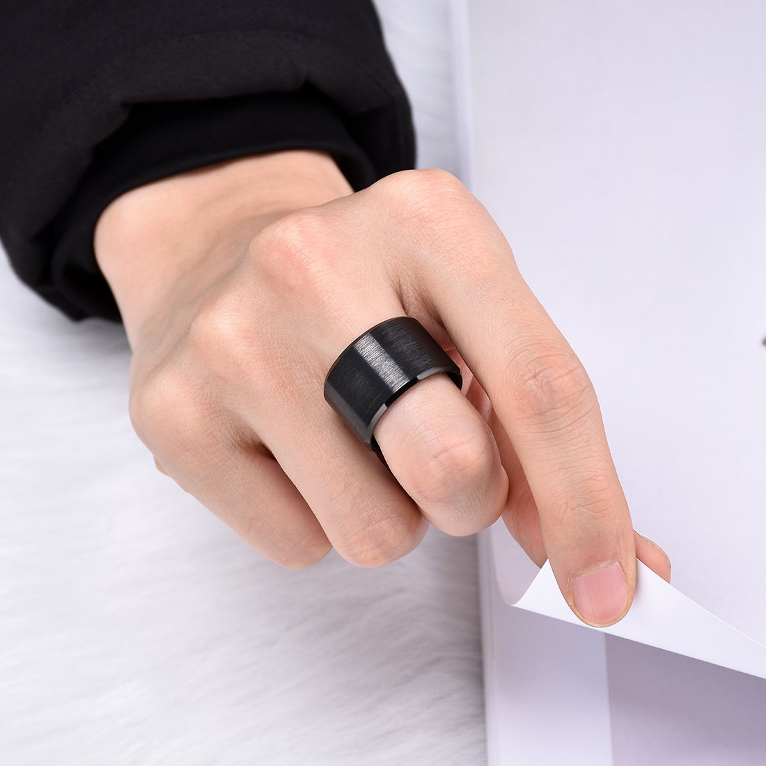King Will Black-15mm Basic Wedding Ring For Men with Brushed Matte Surface Beveled Polished Edge Comfort Fit 7