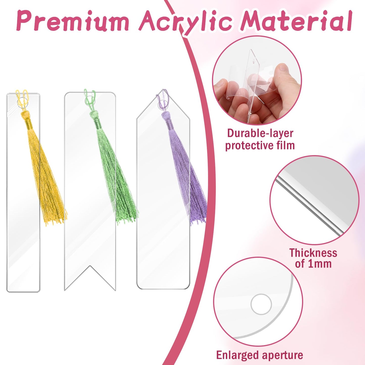 Pletpet DIY Bookmark Set - 50+75PCS Acrylic Bookmarks, 5 Shapes, Transparent, With 30P Tassels, 4 Rolls Ribbon, 40P Flower Stickers, Storage Box