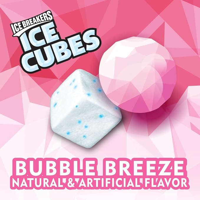 ICE BREAKERS Ice Cubes Bubble Breeze and Cinnamon Sugar Free Chewing Gum Bottles (6 Count, 40 Pieces)