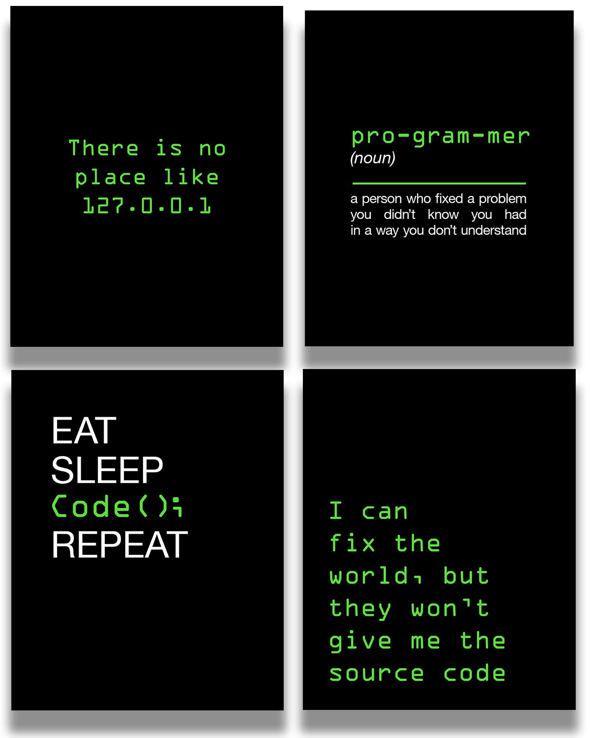 Govivo Office Decor - Computer Science Art - Set of 4 Geek Wall Art - Fun Gift For ICT Teacher, Student, Coding Nerd, Computer Programmer, Dad - 11x14 unframed print