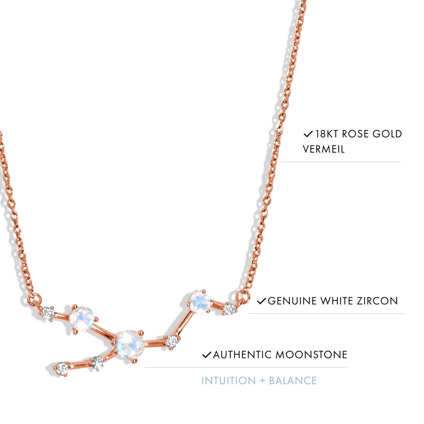Moon Magic Moonstone Necklace - Taurus Zodiac Constellation / 925 Sterling Silver - 18k Rose Gold - Yellow Gold Rainbow Moonstone Necklaces for Women/Authentic Rainbow Crystal Jewelry