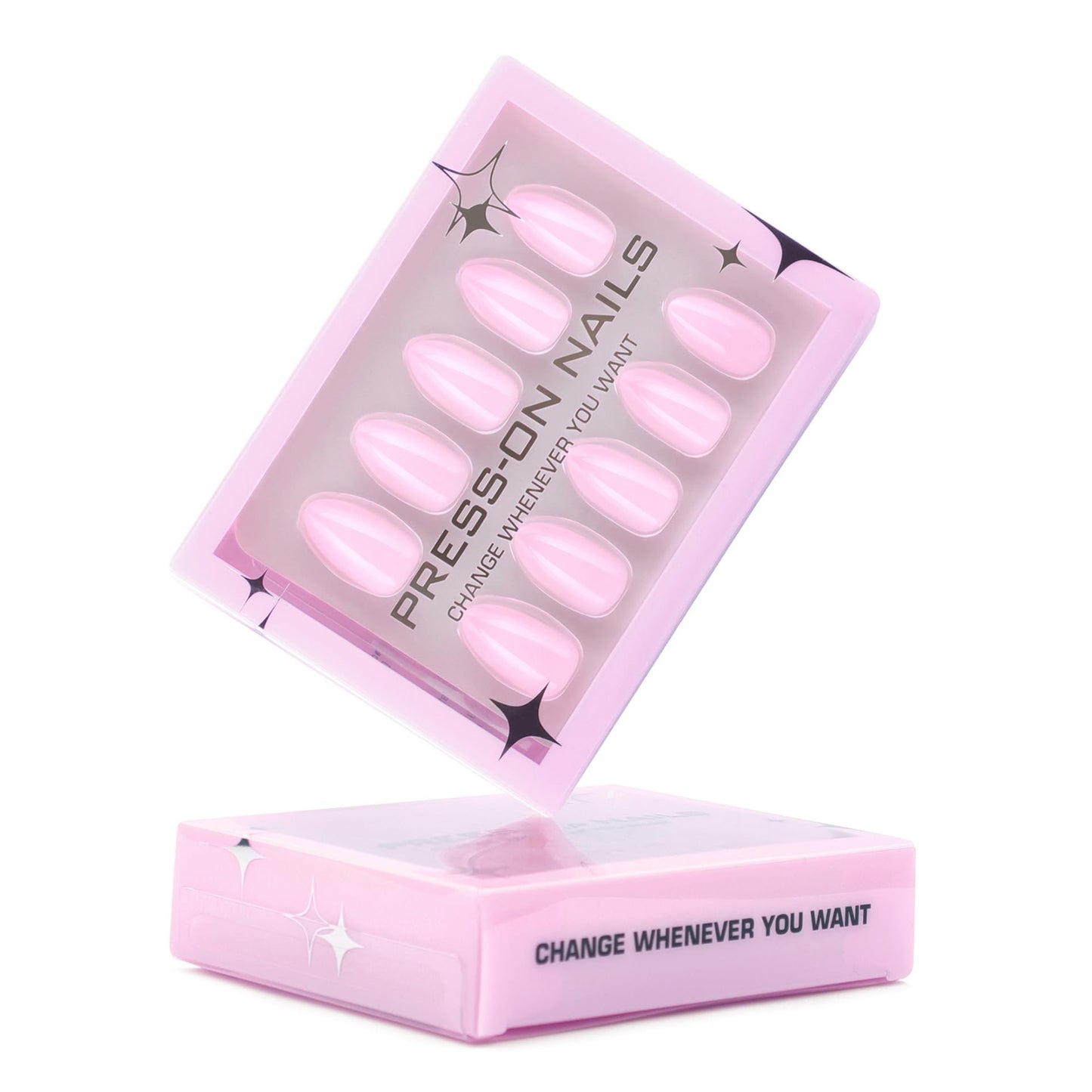 30Pcs Pink Short Almond Press on Nails - Glossy Gel Acrylic Full Cover Medium Length - Glue on Stick on Nails for Women Girls