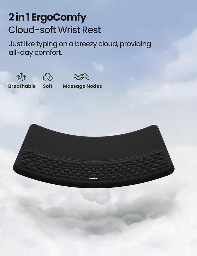 Vaydeer Wrist Rest with Keyboard Stand, Computer Wrist Support Pad, Ergonomic Keyboard Riser Holder Lifter Tray with Wrist Pad, Soft Memory Foam Desk Cushion, Palm Hand Typing for Office Home School