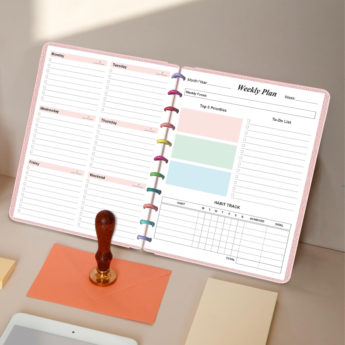 Weekly Planner Undated Refills - Letter Size 53 Sheets/106 Pages Colorful Weekly Planner for 11-Disc Discbound, TUL, 100 gsm White Paper, Lasts 1 Year, Undated, 8.5" x 11"