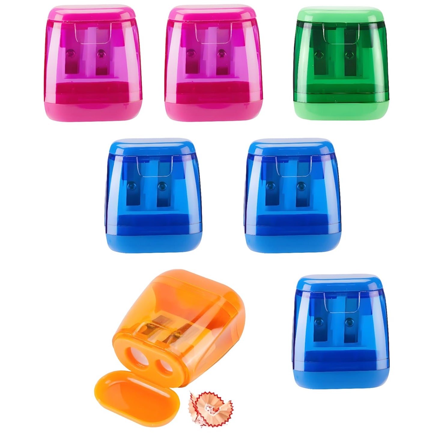 Aurbuex 7-Pack Manual Pencil Sharpeners Compact & Portable, 4 Colors, Dual-Hole Design for Pencils, Crayons & Eyebrow Pencils Easy Clean, Travel Friendly