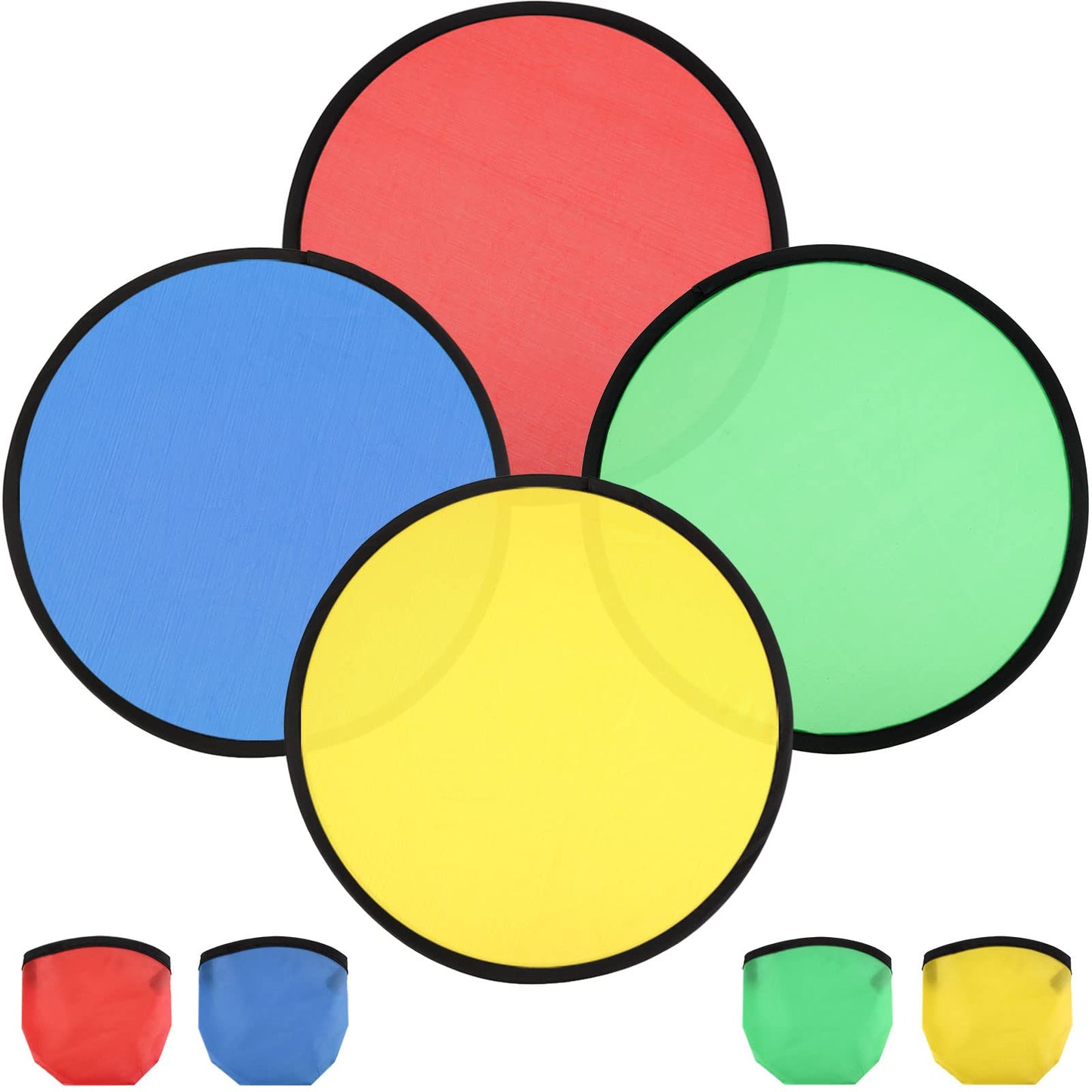 Norme 24 Pieces Folding Pocket Toy Set Foldable Flying Disc with Bag Fun Birthday Party Favors Summer Outdoor Activity Game, 4 Colors