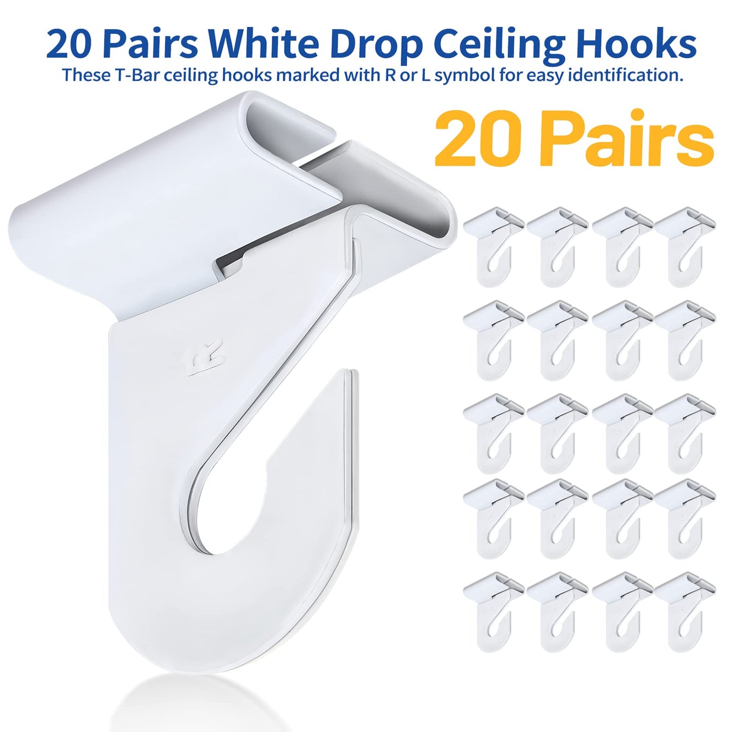Wakhow 20 Pairs Drop Ceiling Hooks for Hanging, Suspended Track Ceiling Tile Clips, Ceiling Grid Hangers for Decorations from Classroom, Office, Home, Wedding, Hold Up to 20 lbs, 1" W X 1½" H