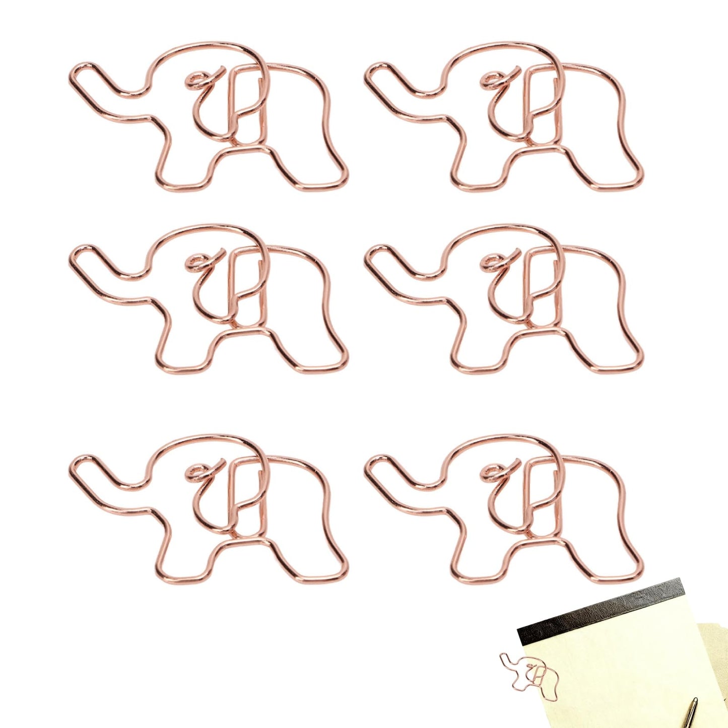 100PCS Rose Gold Cute Paper Clips, Smooth Steel Wire Paperclips Elephant Shaped Paper Clips Decorative Paperclips for Office School Supplies