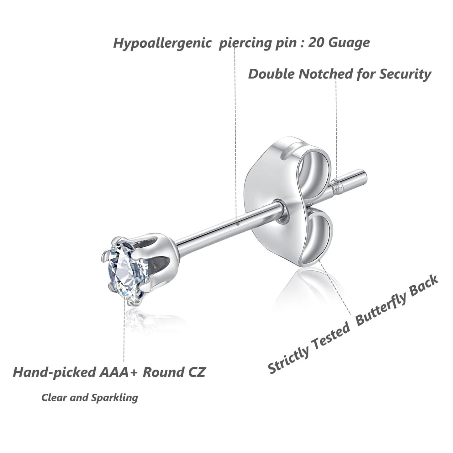 FOSIR Stud Earrings for Women, Stainless Steel 9 Pairs Cubic Zirconia Earrings Studs for Women, Hypoallergenic Earrings Set, 2mm 3mm 4mm