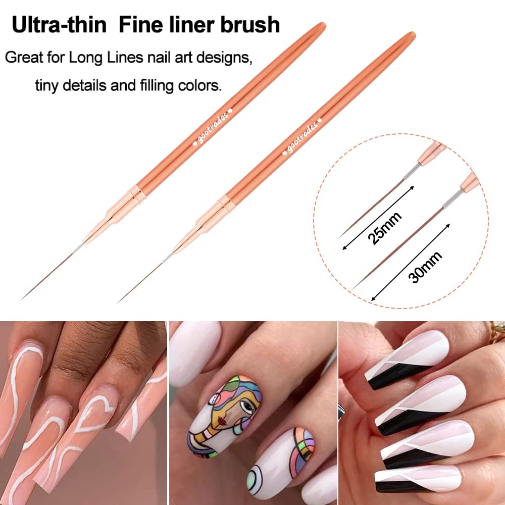 gootrades Nail Art Brushes, Nail Gel Polish Thin Fine Liner Striping Detail Painting Brush Pen