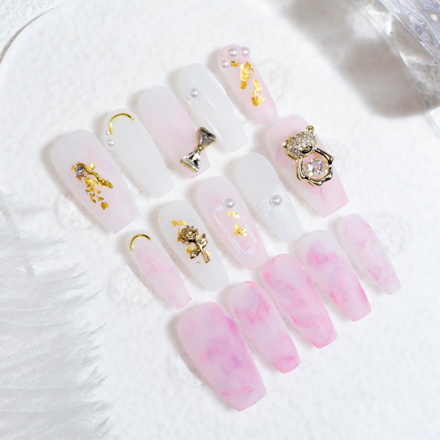 Light Rain Medium Size Hand-made Press on Nails, 3D Gel UV Finished False nails with Design by Professional Manicurist