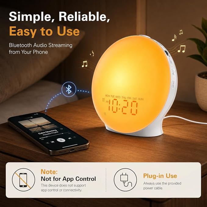 JALL Sunrise Alarm Clock White Noise Machine with 25 Nature Sleep Sounds, Fully Dimmable Clock for Bedrooms, Heavy Sleepers, 17 Light Modes, Bluetooth Speaker