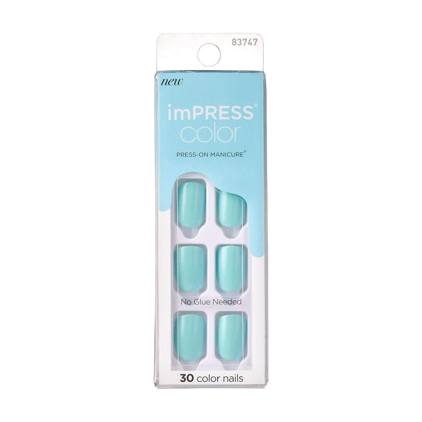 Kiss Impress Color Press-On Nails, Gel Nail Kit, PureFit Technology, Short Length, “Mint To Be”, Polish-Free Solid Color Manicure, Includes Prep Pad, Mini Nail File, Cuticle Stick, and 30 Fake Nails