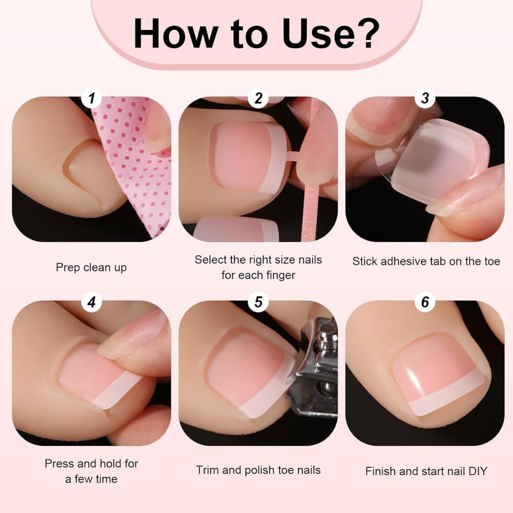 Sevgob White Press-On Short Square False Toenails, 24pcs (Full Cover Nail, Glossy, Plastic, Round, Full Well Tips, Pattern: Seashell)