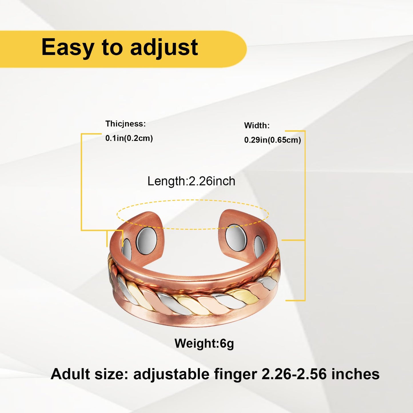 EnerMagiX Copper Rings for Women, Pure Copper Set Three -Color Gold Woven Magnetic Ring, Copper Jewelry Present (0208 2Pcs)