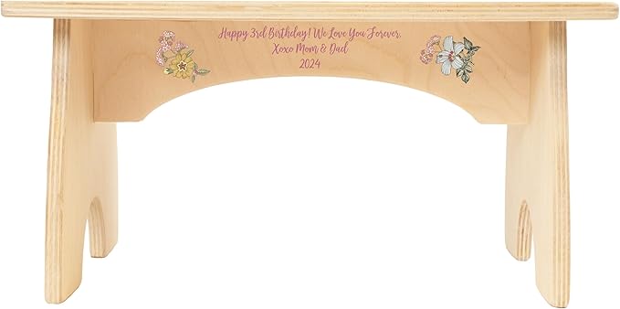 Step Stool for Toddlers- Personalized Wood Kids Step Stool with Name for Kitchen Sink, Bathroom, Potty Training, Toilet, Kitchen Sink- Sturdy and Safe- Made in USA by BloomOwl (Floral- Vintage)