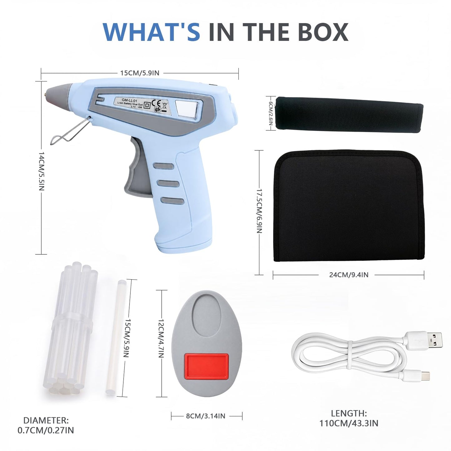 Cordless Hot Glue Gun Kit, 15-Second Fast Heating 10W, 30pcs Glue Sticks & Canvas Bag, Auto Shut-Off, Safety Nozzle, USB Rechargeable for DIY Crafts Fabric Wood Home Repairs(Blue)