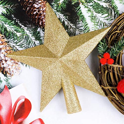 URATOT Glittered Christmas Star Tree Topper Christmas Decorative Holiday Treetop Shatterproof Star Ornament for Holiday Christmas Tree Decoration, Gold, 4 Inch