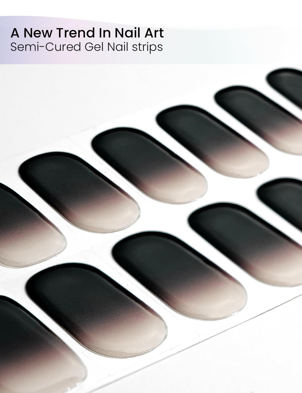 Oauee Semi Cured Gel Nail Strips | Built-In Gel Top Coat | UV Light Required | Salon Quality, Easy Application And Removal (Black & nude pink gradient)