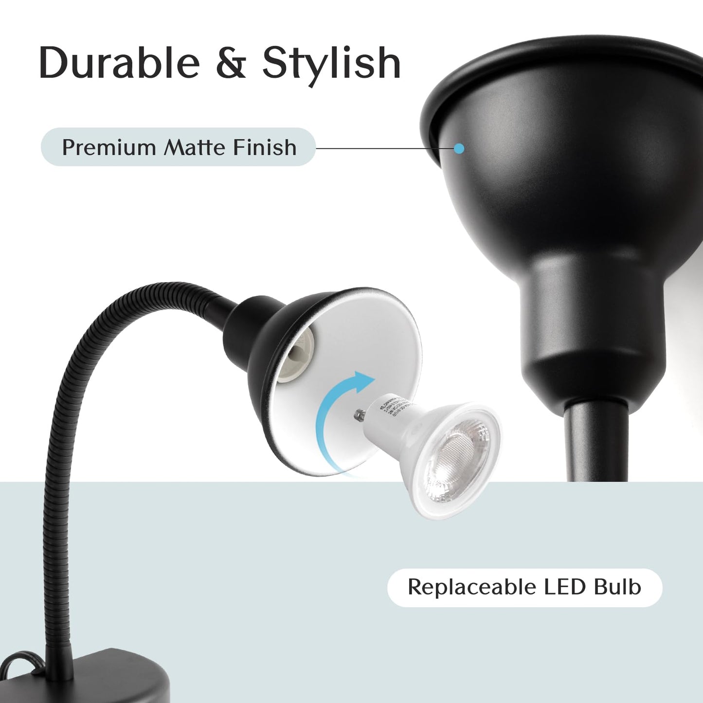 Solfres Patented Innovative Design Headboard Reading Light. No Drilling Golden Book Light for Bedtime Reading. Dimmable LED Book Reading Lamp with Bulb. Movable & Flexible, Black