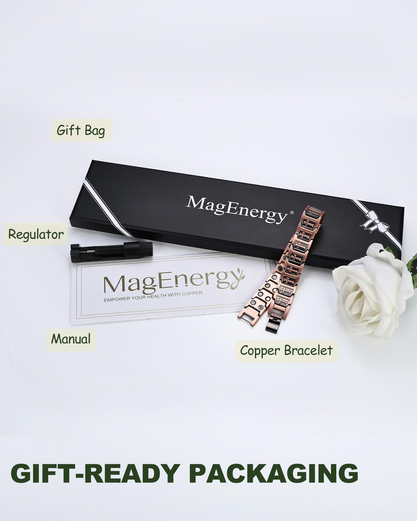 MagEnergy Copper Bracelet for Men, Cross Copper Magnetic Bracelet with Ultra Strength Magnets, Adjustable Link Jewelry Box Gift (Sizing Tool)
