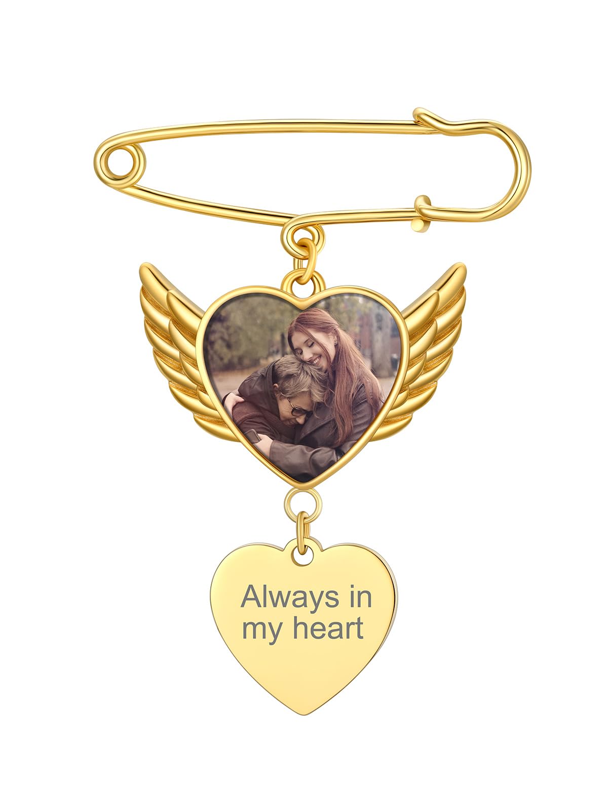 Custom4U Brooch with Angel Wing Heart Shaped Pin for Wedding Graduation Engagement