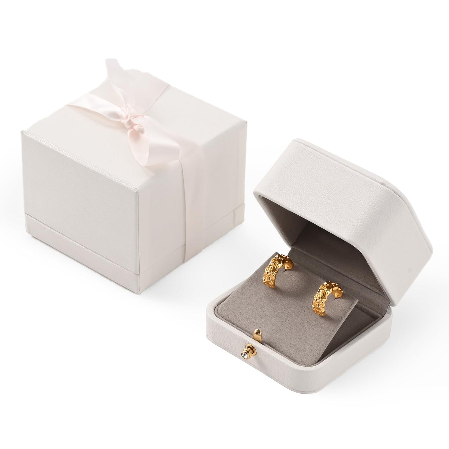 Woodten White Leather Earrings Pendant Gift Box Microfiber Interior Earrings Box for Valentines