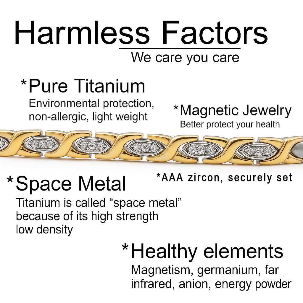 38 Elegant Titanium Magnetic Bracelet for Women Germanium and Magnetic Functions with Free Link Removal Tool Christmas gift (S&G With Zircon)