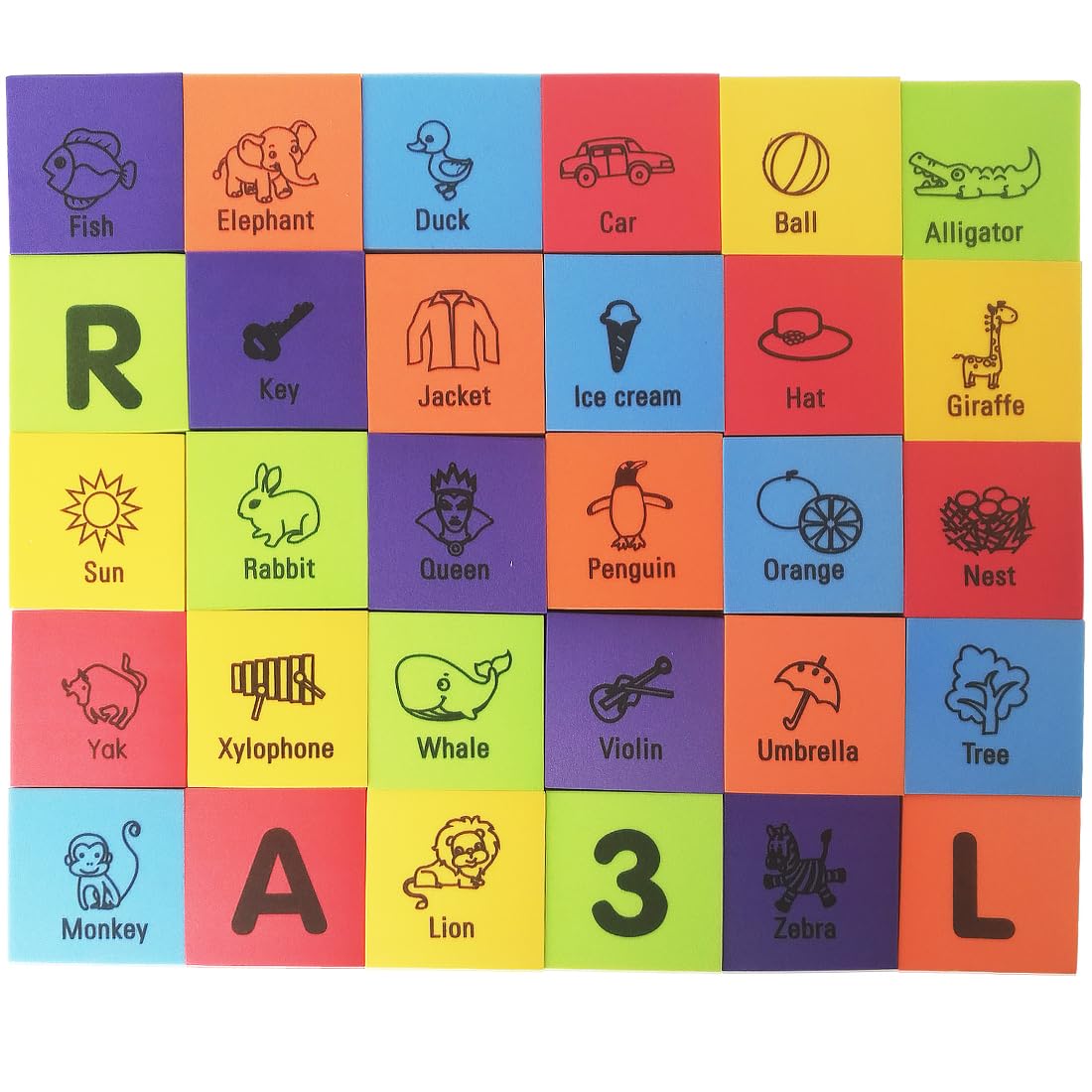 MOBU Foam Building Blocks for Toddlers,30 pcs 2-inch Alphabet Letters Number Blocks with Storage Bag, Learning ABC, 123 Stacking Blocks for Kids