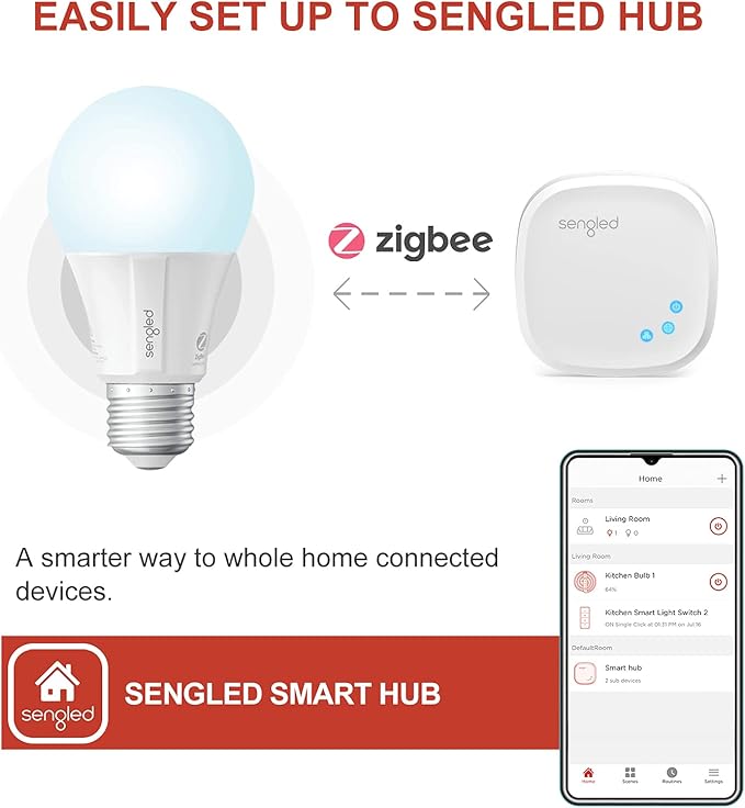 Sengled Zigbee Smart Light Bulbs, Smart Hub Required, Works with SmartThings and Echo with built-in Hub, Voice Control with Alexa and Google Home, Daylight 60W Equivalent A19 Alexa Light Bulb, 4 Pack