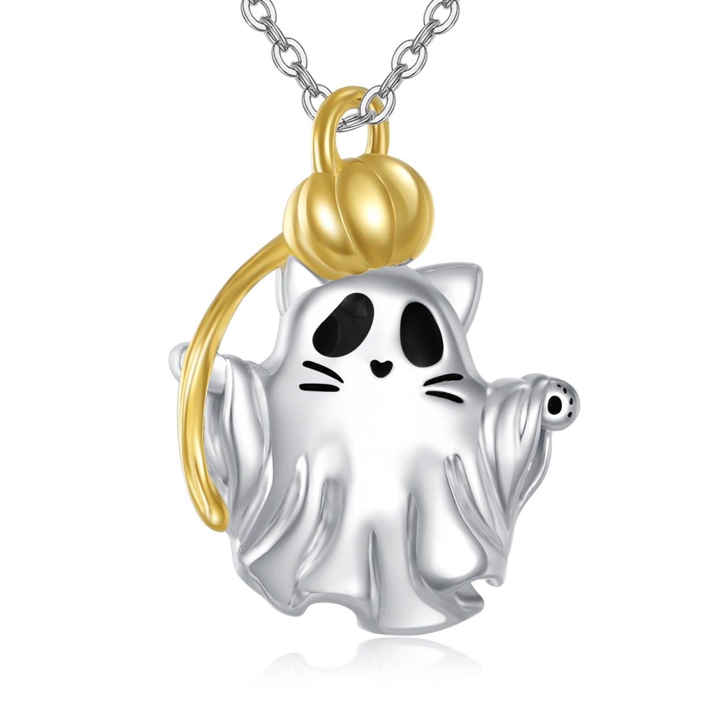Grmdit Halloween Cat Necklace 925 Sterling Silver Ghost Necklace Pumpkin HalloweenJewelry Gift for Women