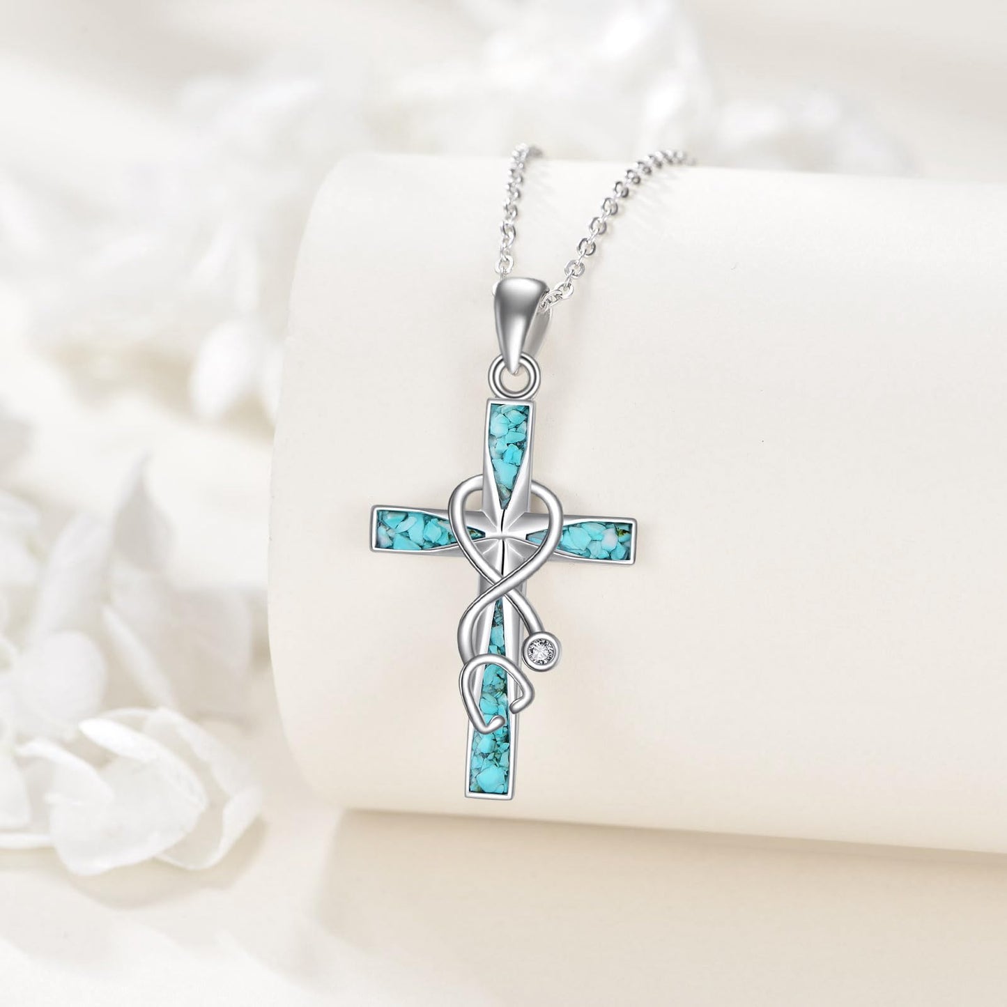 ONEFINITY Turquoise Cross Necklaces for Women 925 Sterling Silver Stethoscope Necklace Cross Jewelry Gifts for Nurses Doctors
