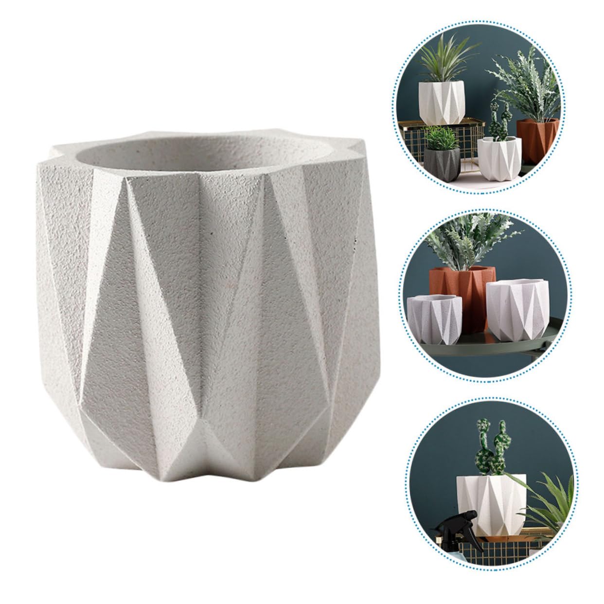 Holibanna 1Pc White Cement Flower Pot Stylish Indoor Planter with Drain for Home Office Decor Creative Flower Container for Balcony and Garden