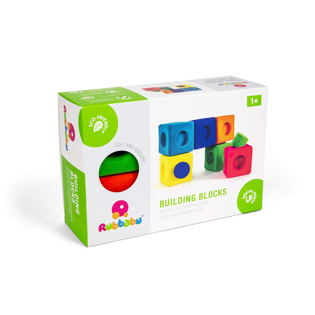 Rubbabu Rubbablox Natural Rubber Foam Blocks for Building Set- Safe Soft Squishy Children's Toy with Fuzzy Tactile Surface 13 Pieces - 12 months & up