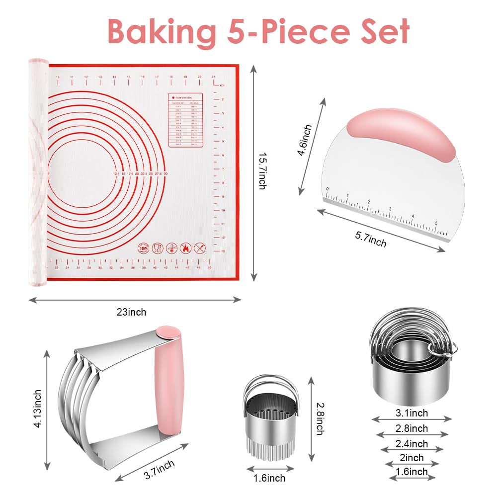 Pastry Cutter, Biscuit Cutter, Dough Scraper, Silicone Baking Mats, Stainless Steel Pastry Blender Set, Dough Cutter Biscuit Cutter Baking Pastry Mat Dough Blender Tools & Pastry Utensils (5 Pcs/Set)