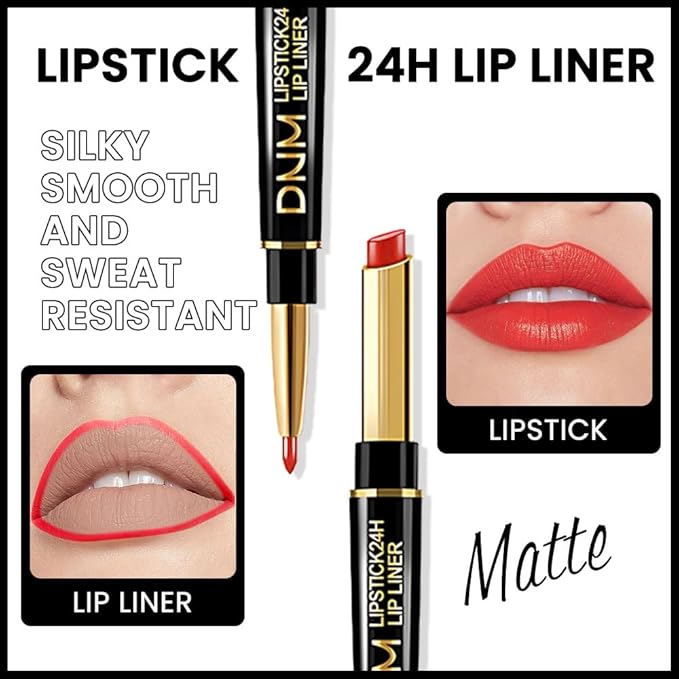 evpct 1Pcs Red Velvet Matte Lip Liner and Lipstick Combo Set Kit for Women, Fire Orange British Red Magic 24 Hours Lipstick and Lip Liner Stain Makeup Set Long Lasting Waterproof 24 labial, 42#