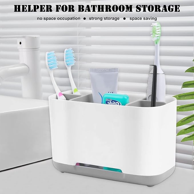 Toothbrush Holder with Anti-Slip,Plastic Detachable for Easy Cleaning Multi-Functional Storage,Large Electric Toothbrush and Toothpaste Organizer Caddy for Bathroom Vanity,Sink,Countertop (Grey)